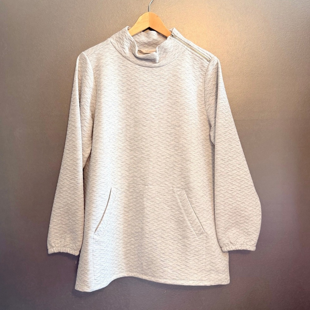 Soft Surroundings Quilted Tunic Women M Gray Excellent Mock Neck Zip Shoulder
